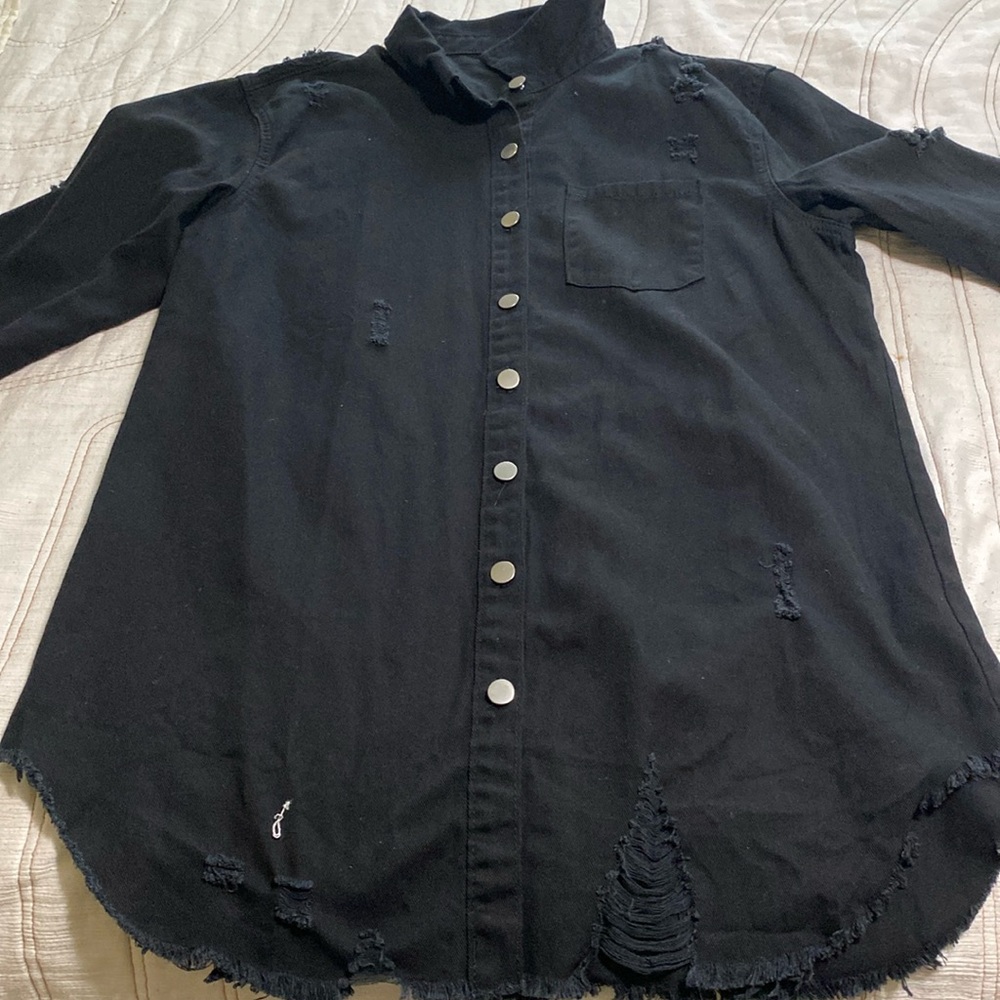 Black denim button down dress